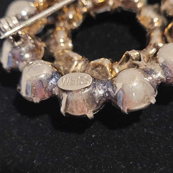 VTG Weiss Broach Pin Round 21 Stones Black Crystal - Picture 8 of 8